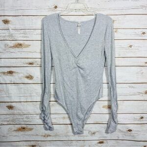 Free People Light Gray Women’s Ribbed Bodysuit Size L